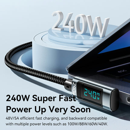 ESSAGER 2m 240W USB-C to USB-C Fast Charging Cable with Digital Display