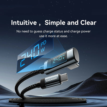 ESSAGER 2m 240W USB-C to USB-C Fast Charging Cable with Digital Display