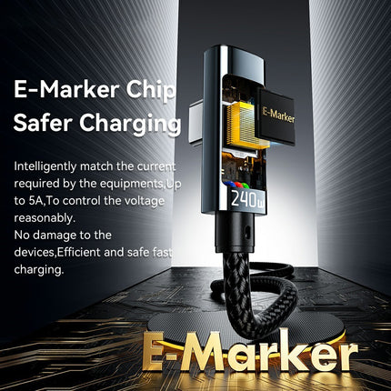 ESSAGER 2m 240W USB-C to USB-C Fast Charging Cable with Digital Display