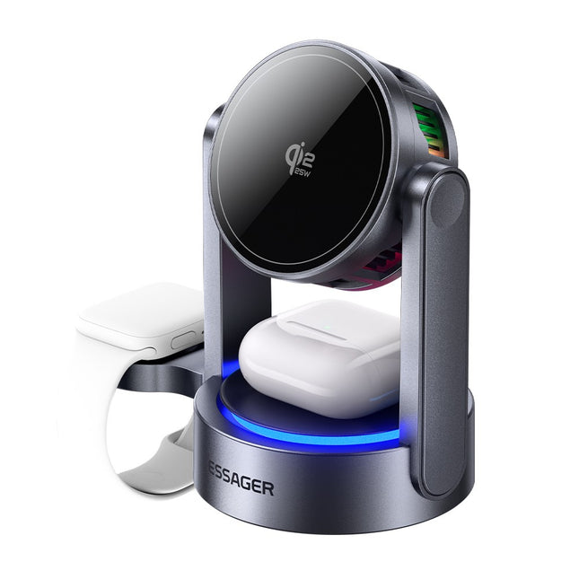 ESSAGER T50 Qi2.2 25W 3-in-1 Magnetic Wireless Charger with TEC Cooling