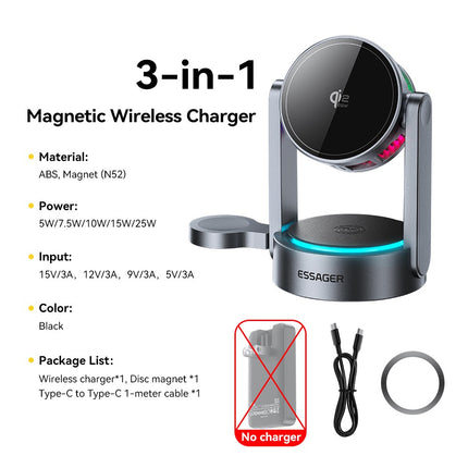 ESSAGER T50 Qi2.2 25W 3-in-1 Magnetic Wireless Charger with TEC Cooling