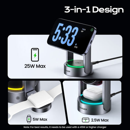 ESSAGER T50 Qi2.2 25W 3-in-1 Magnetic Wireless Charger with TEC Cooling