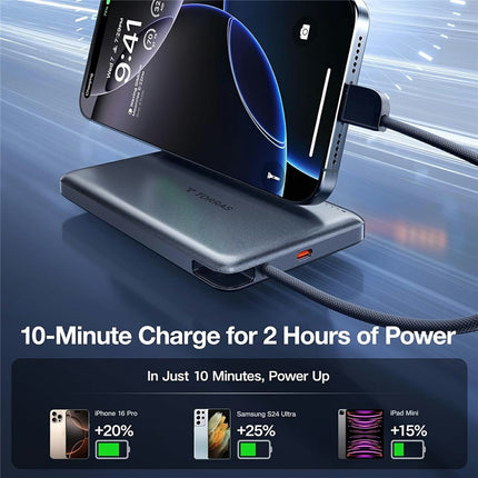 TORRAS Mini Power Bank 10000mAh Built-In Type-C Cable 22.5W PD Fast Charging Portable Charger