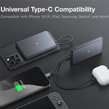 TORRAS Mini Power Bank 10000mAh Built-In Type-C Cable 22.5W PD Fast Charging Portable Charger