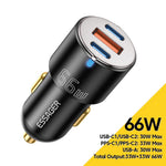 ESSAGER F689 66W Dual USB C + USB A 3 Ports Car Charger Phone Charging Adapter