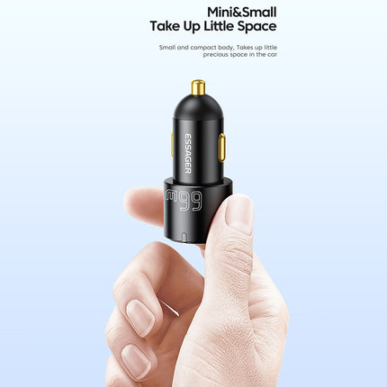 ESSAGER F689 66W Dual USB C + USB A 3 Ports Car Charger Phone Charging Adapter