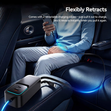 ESSAGER F789 135W 6-Port Car Charger with Dual Retractable USB-C Cables