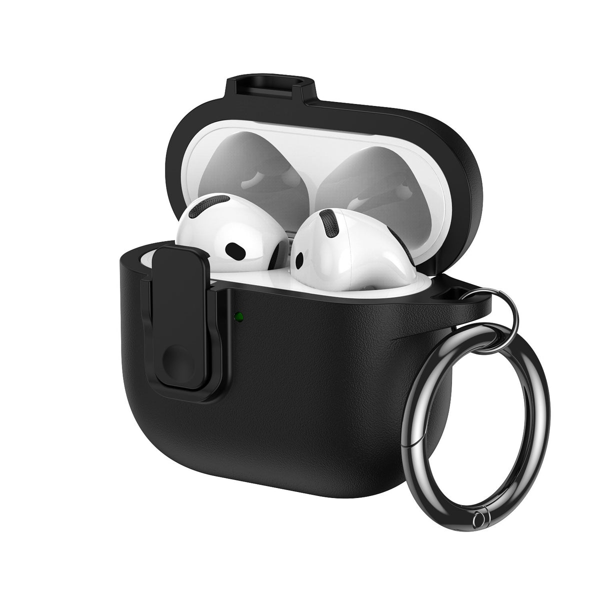 For AirPods 3 Earphone Case TPU Faux Leather Texture Secure Lock Protective Cover with Metal Ring