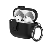 For AirPods 3 Earphone Case TPU Faux Leather Texture Secure Lock Protective Cover with Metal Ring