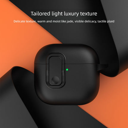 For AirPods 3 Earphone Case TPU Faux Leather Texture Secure Lock Protective Cover with Metal Ring