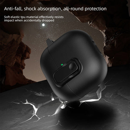 For AirPods 3 Earphone Case TPU Faux Leather Texture Secure Lock Protective Cover with Metal Ring