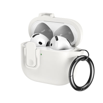 For AirPods 3 Earphone Case TPU Faux Leather Texture Secure Lock Protective Cover with Metal Ring