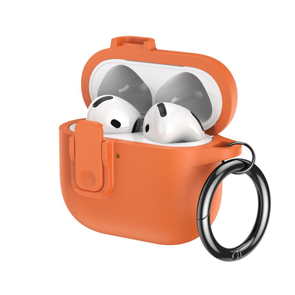 For AirPods 3 Earphone Case TPU Faux Leather Texture Secure Lock Protective Cover with Metal Ring