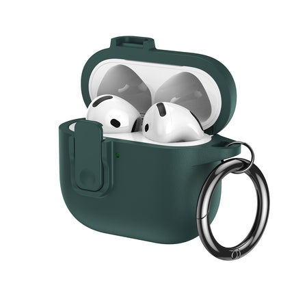 For AirPods 3 Earphone Case TPU Faux Leather Texture Secure Lock Protective Cover with Metal Ring