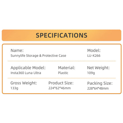 SUNNYLIFE LU-K266 for Insta360 Luna Ultra Protective Storage Case Drop Protection 3 Filter Slots Plastic Carrying Box