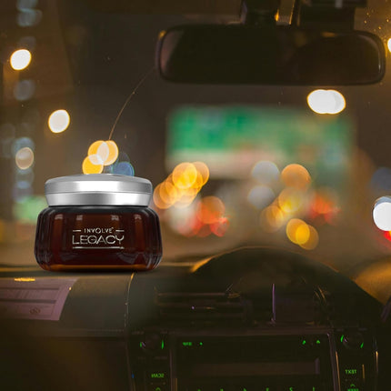 Unboxing of Involve Your Senses Legacy 50g long lasting car perfume, highlighting its fresh scent and quality.