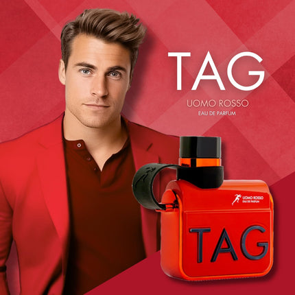 Armaf Tag Him Uomo Rosso Red Eau De Parfum presented alongside luxurious gifts, perfect for gifting luxury perfume for men.
