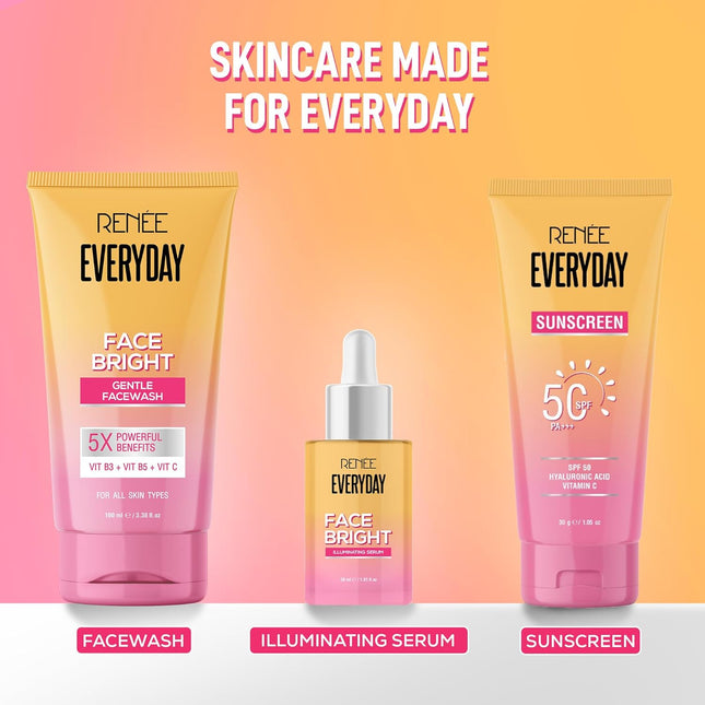 RENEE Everyday Face Bright Illuminating Face Serum | Reduces Dark Spots & Acne, Brightens Skin, Improves Complexion & Radiance | For All Skin Types | With Glutathione, Niacinamide & Vitamin C | 30ml