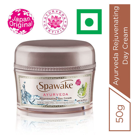 Ingredients of Spawake Ayurveda Day Cream with SPF 30 highlighting natural components for healthy skin rejuvenation.