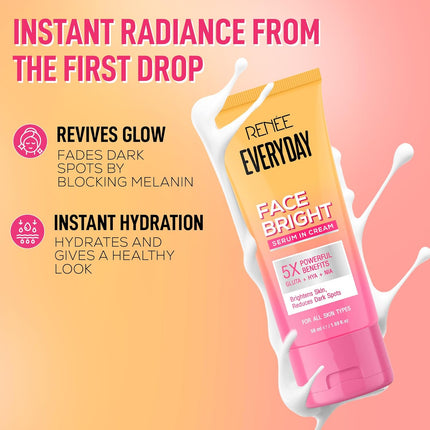 Experience brighter skin with RENEE Everyday Face Bright Serum In Cream, a powerful face brightening serum that effectively reduces dark spots.
