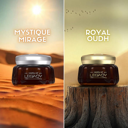 Aromatic bottle of Involve Your Senses Legacy 50g long lasting car perfume, enhancing your vehicle's ambiance.