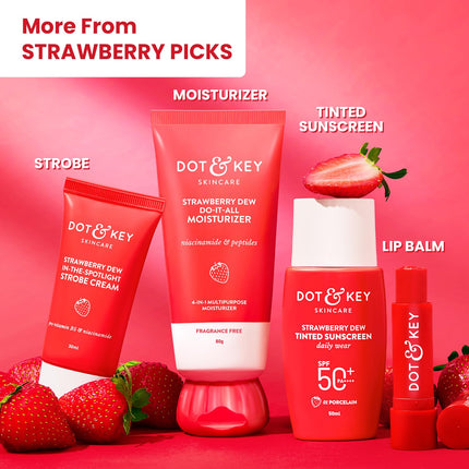 Compact Dot & Key Strawberry Dew SPF 50 Sunscreen Stick, an essential sunscreen stick for travel that shields skin from UV rays while providing moisture to maintain skin integrity.