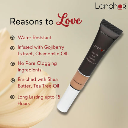 Swatch of Lenphor Cover Me Liquid Concealer in Beige on skin, showcasing its natural finish and effective coverage for imperfections.