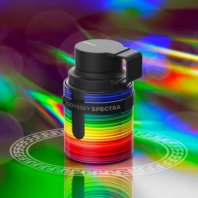 Stylish packaging of Armaf Odyssey Spectra Eau De Parfum 100ML Rainbow Edition, a unisex perfume long lasting and luxurious.