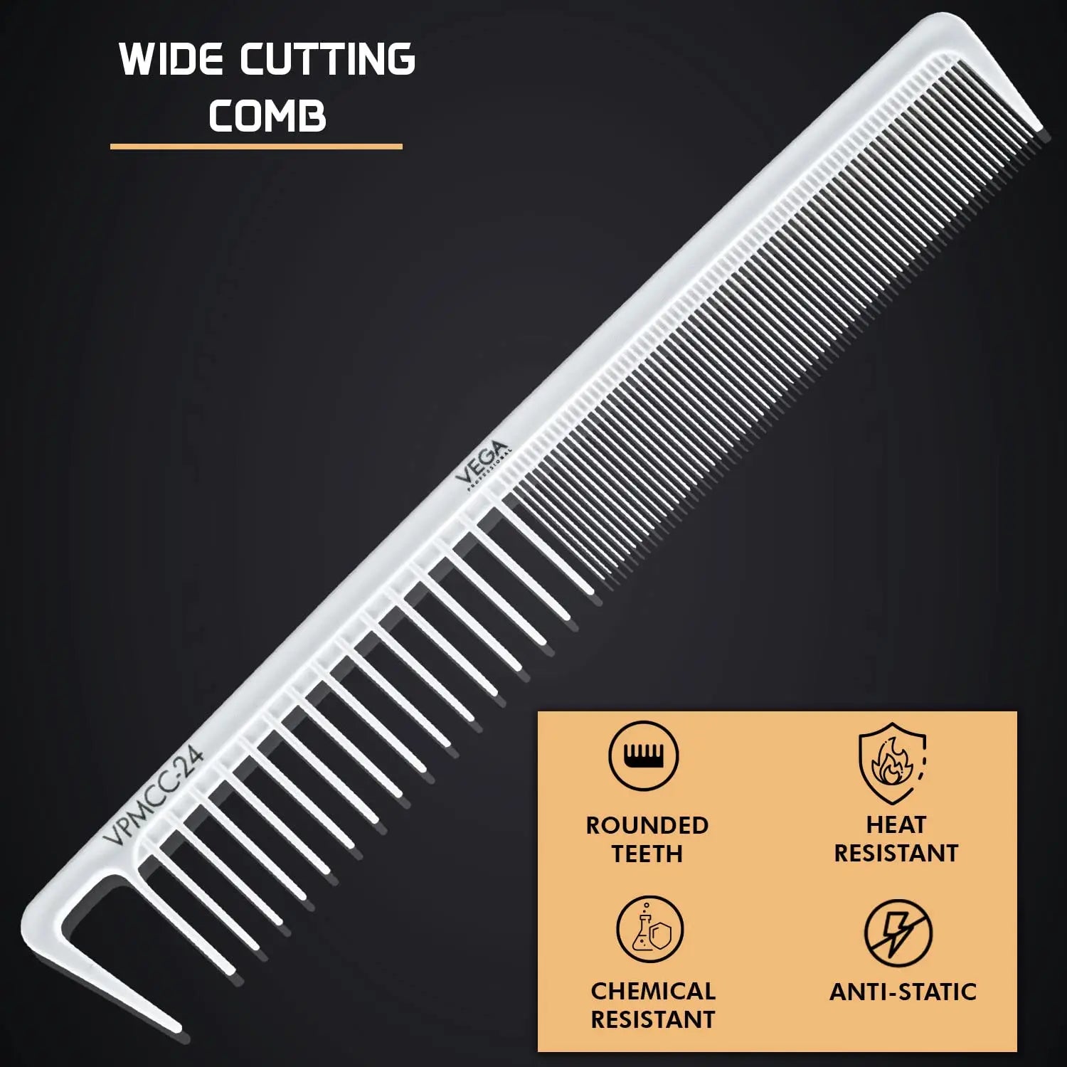Vega Professional Wide Cutting Comb VPMCC-24 - Heat