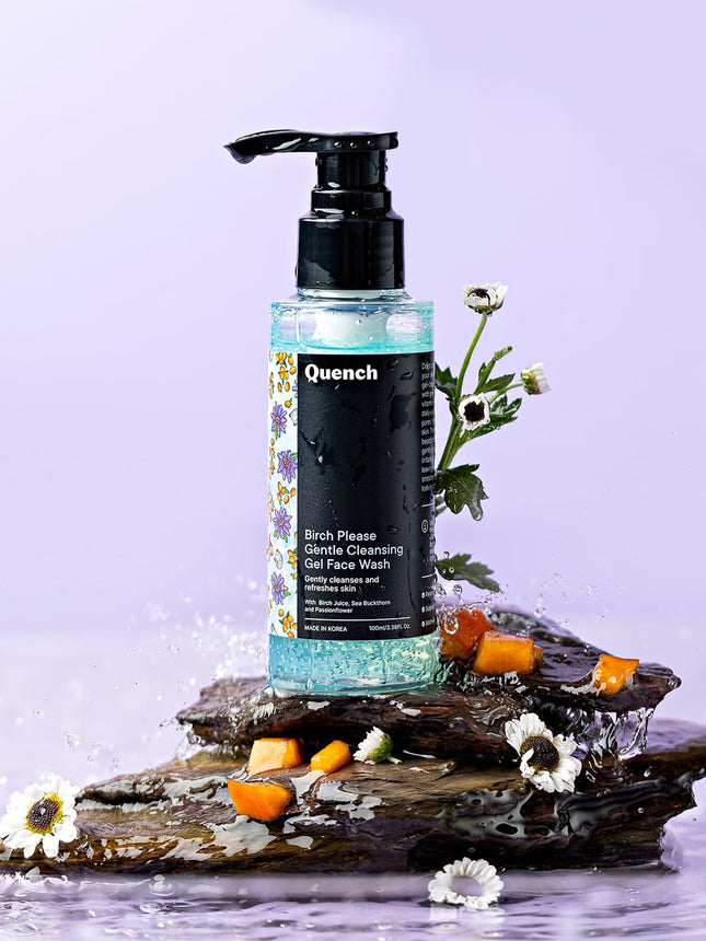 Biodegradable beads in Quench Gentle Cleansing Gel, a face wash that gently exfoliates and cleanses skin for a healthier glow.