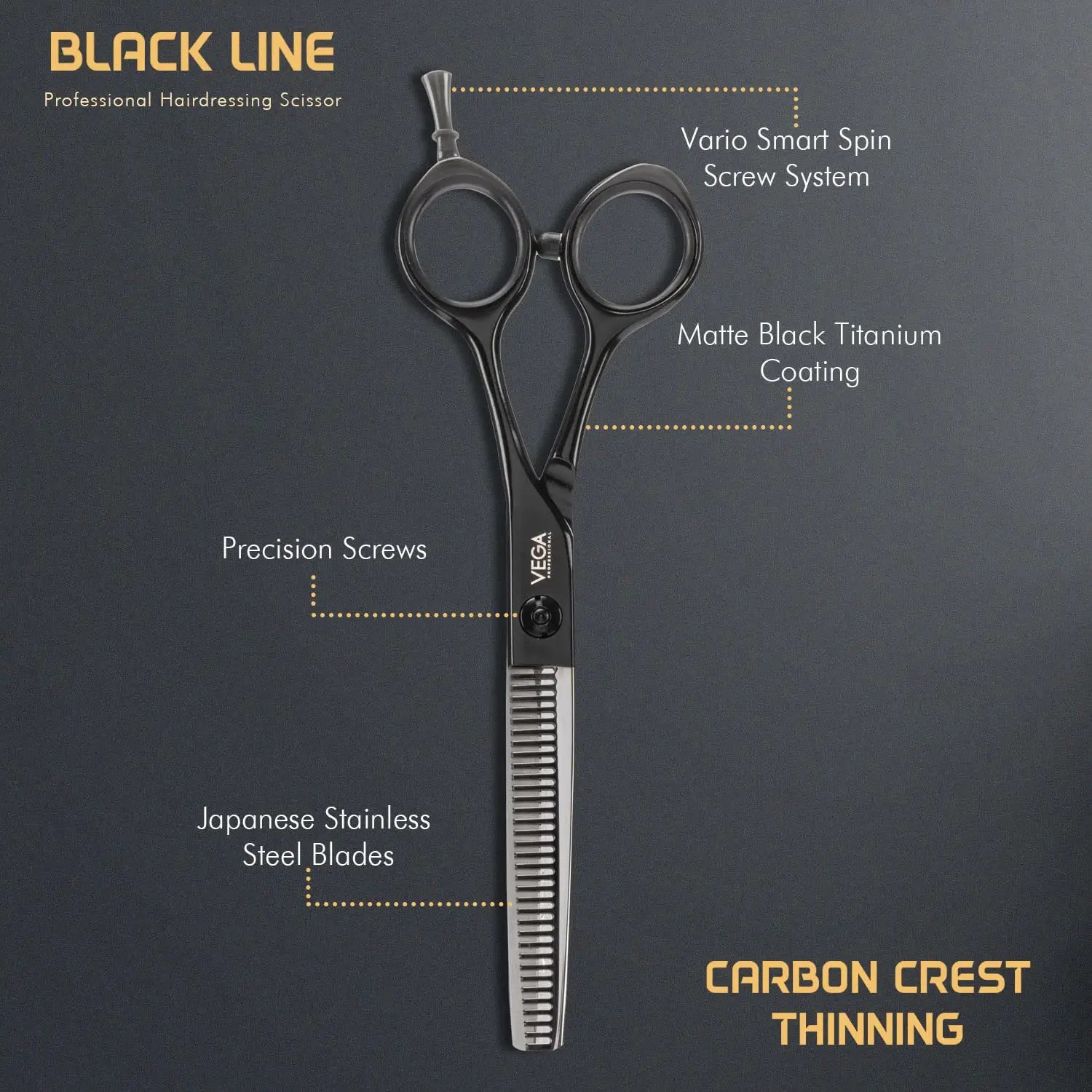 Vega Professional Carbon Crest Thinning Black Line