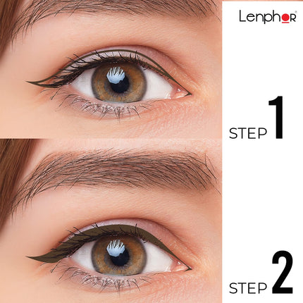 Demonstration of different eyeliner styles with Lenphor I Craze Liquid Eyeliner Pen, illustrating the versatility of this waterproof liquid eyeliner.