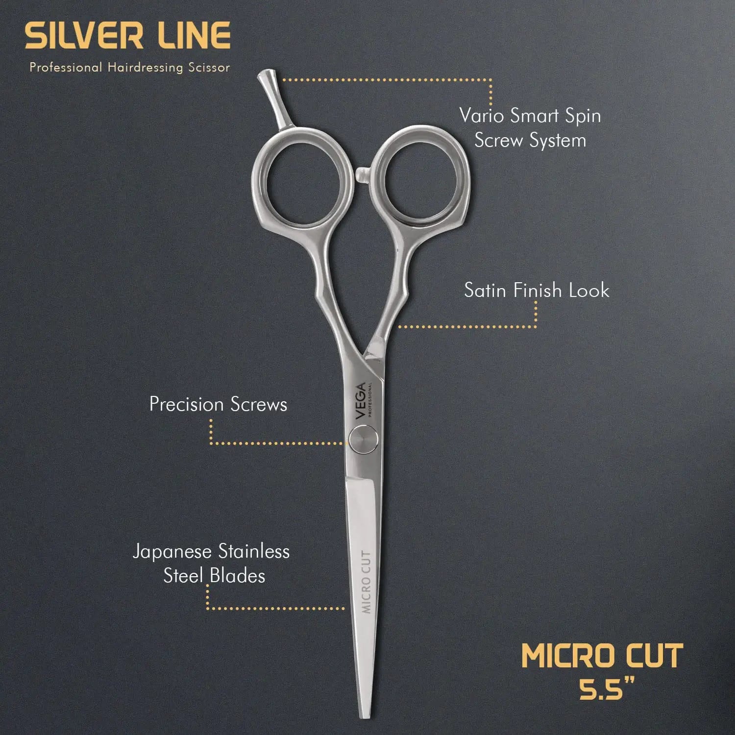 Vega Professional 5.5’ Silver Line Hairdressing Scissors