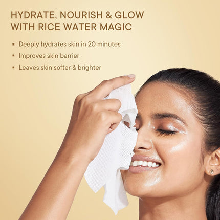 Before and after results of using Quench's rice water face mask - ultimate hydration for a glowing complexion.