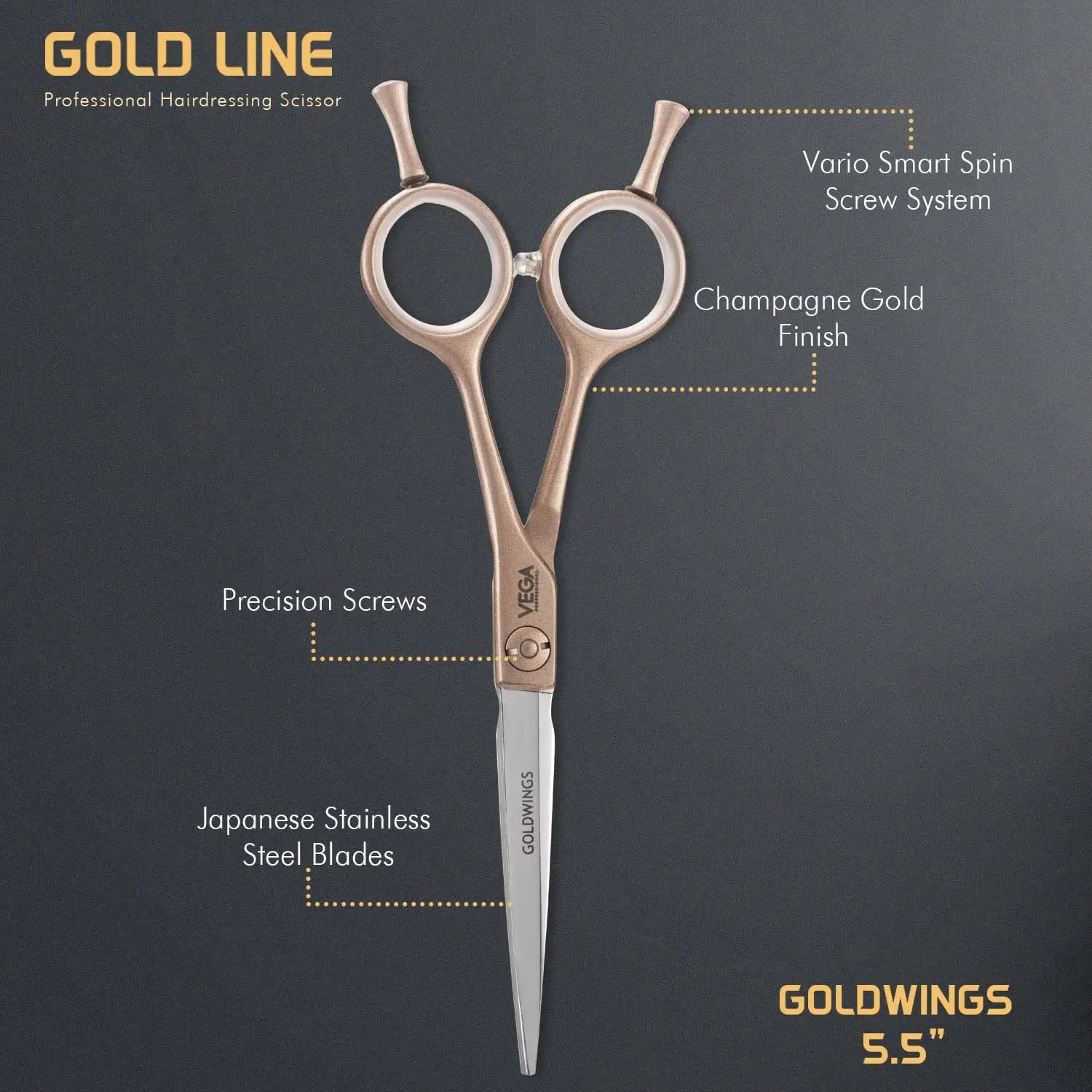 Vega Professional Goldwings 5.5’ Japanese Stainless Steel