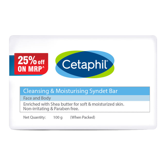 Cetaphil Cleansing and Moisturising Syndet Bar 100g front of pack
