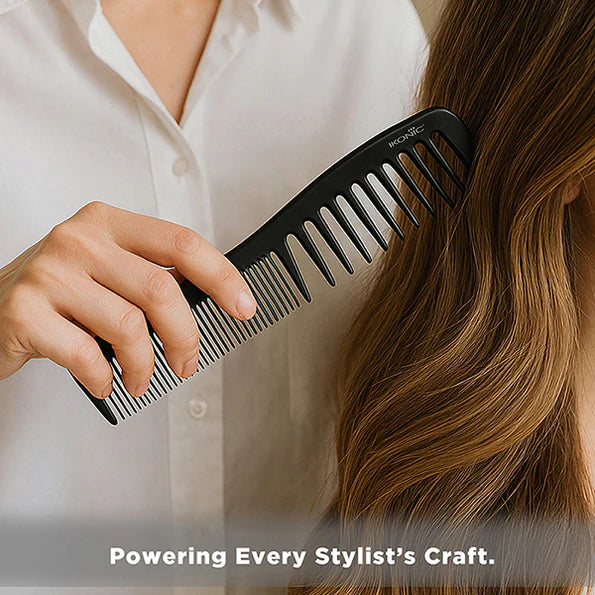 Detailed view of the Ikonic Professional Pro Comb Set, highlighting the carbon fiber reinforced combs that make it a top professional comb set.