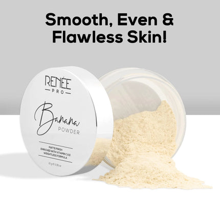 Flat lay of RENEE Pro Banana Powder - 10gm with other cosmetics, highlighting its role as a premium banana powder for makeup.
