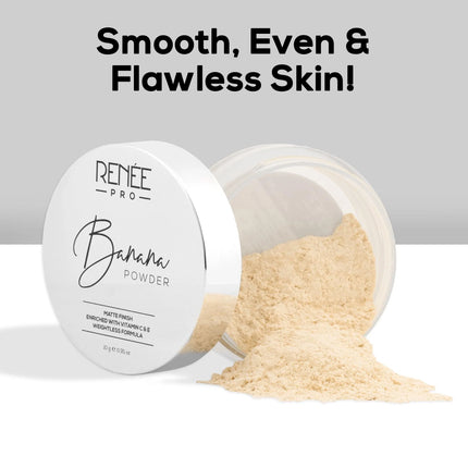 Model applying RENEE Pro Banana Powder - 10gm, a versatile banana powder for makeup to achieve a flawless finish.