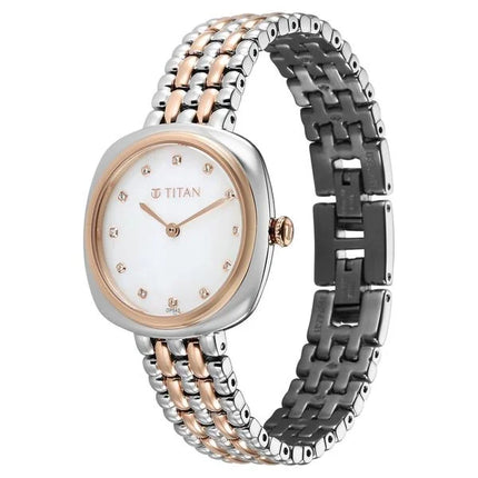 a women's watch with two tone bracelet