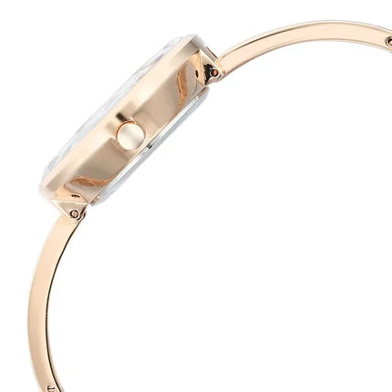 Close-up side profile of the Titan Raga Showstopper watch, highlighting the delicate rose gold case and crown.