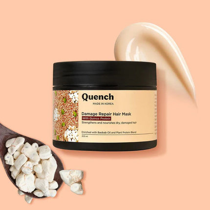 QUENCH Damage Repair Hair Mask with Quinoa Protein - 200 ML, a nourishing quinoa hair mask designed to restore moisture, repair damage, and enhance hair strength for all hair types.