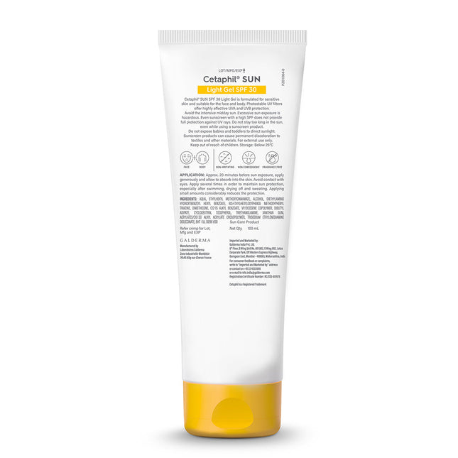 Cetaphil Sun SPF 30 Light Gel 100ml back of pack