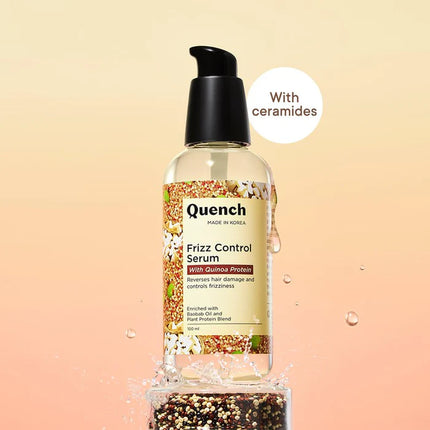 QUENCH Frizz Control Serum with Quinoa Protein - 100ml, a nourishing frizz control serum designed to smooth unruly hair and enhance shine.
