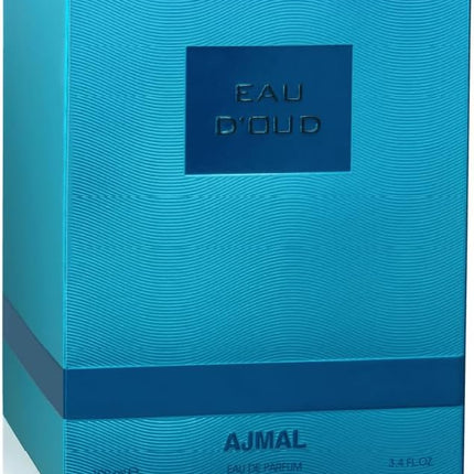 Elegant box of Ajmal Eau d’Oud Eau de Parfum 100ml, emphasizing its sophisticated allure and luxury potential for both MEN'S PERFUME and WOMEN PERFUME users.