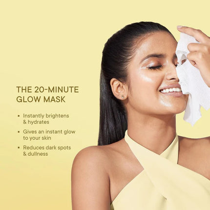 Packaging of Quench Instaglow Sheet Mask with Yuzu Vitamin C, presenting the product as a premium vitamin C sheet mask.