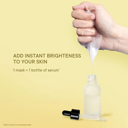 Lifestyle image using Quench Instaglow Sheet Mask with Yuzu Vitamin C, emphasizing the benefits of this vitamin C sheet mask.