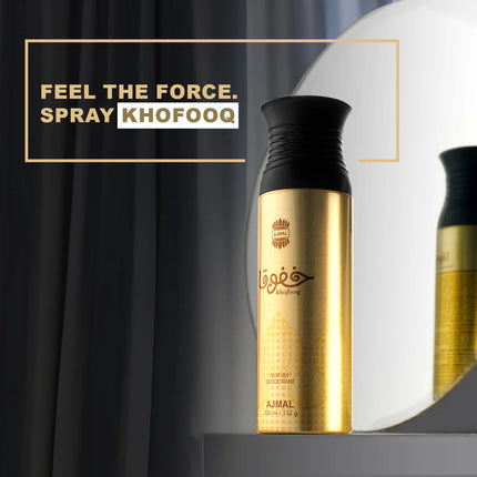 Khofooq Deodorants 200 ML for Unisex displayed elegantly, underscoring its benefits as a long lasting deodorant.