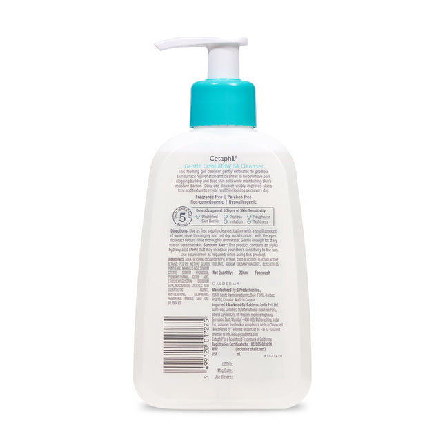 Cetaphil Gentle Exfoliating SA Cleanser 236ml back of pack