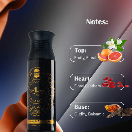 Wisal Layl Deodorants 200 ML for Unisex, a luxurious long-lasting deodorant spray enriched with woody and leathery tones.